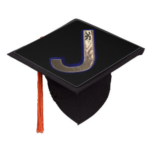 Black & Gold Letter J Monogram Initial J College Graduation Cap Topper