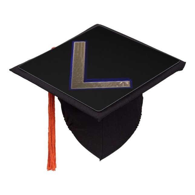 Black & Gold Letter L Monogram Initial L College Graduation Cap Topper (Angled)