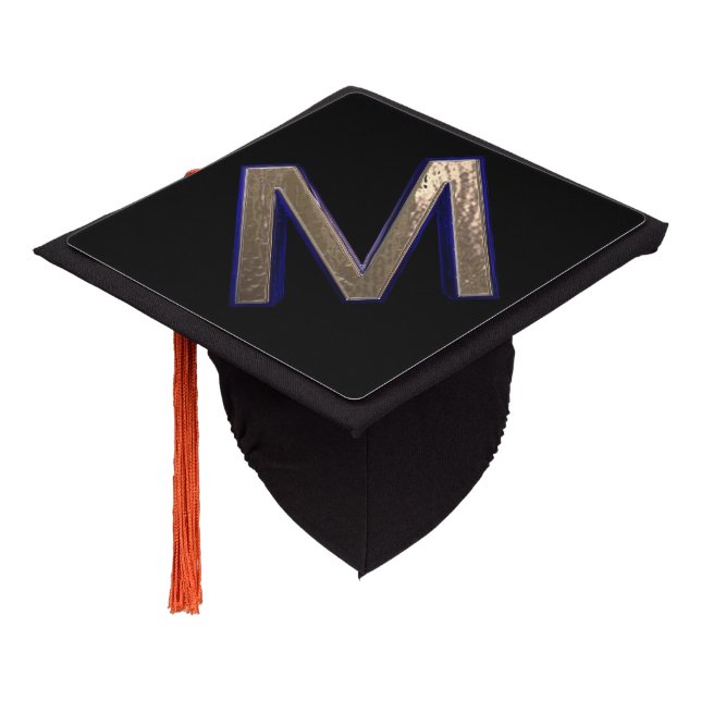 Black & Gold Letter M Monogram Initial M College Graduation Cap Topper (Angled)