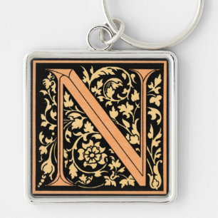 Black & Gold Letter 'N' - Keychain