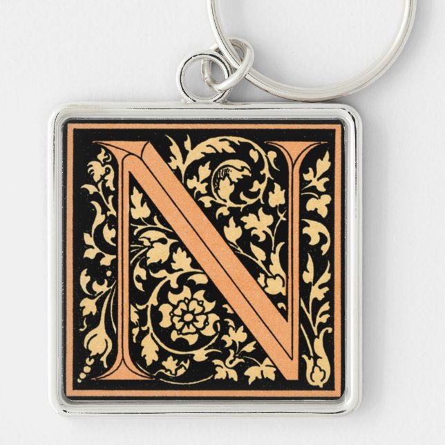 Black & Gold Letter 'N' - Keychain (Front)