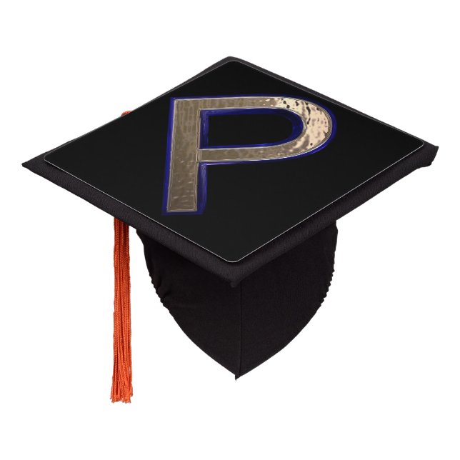 Black & Gold Letter P Monogram Initial P College Graduation Cap Topper (Angled)