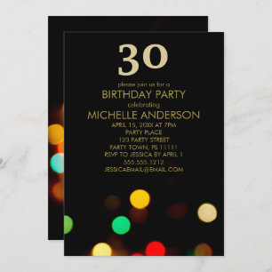 Black Gold Lights Birthday Party Invitation