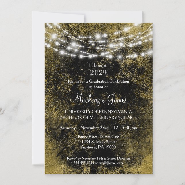 Black Gold Lights Graduation Party Invitation (Front)
