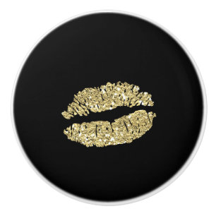 Black & Gold Lips Kiss Chic Glam Drawer Dresser Ceramic Knob