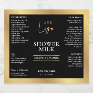 Black & Gold Logo 6.7oz 8oz Cosmetic Bottle Label