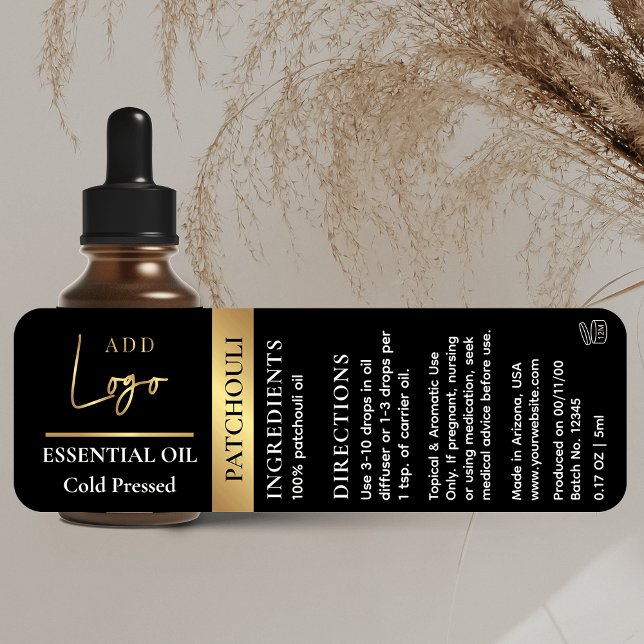 Black & Gold Logo Essential Oil Bottle Waterproof (These labels can be used for small dropper bottles but please verify size to ensure a good fit)