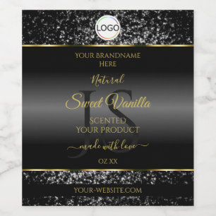 Black Gold Logo Initials Glitter Product Labels