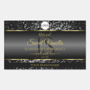 Black Gold Logo Initials Glitter Product Labels
