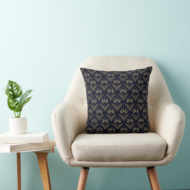 Black gold lotus vintage ethnic pattern throw pillow (Chair)