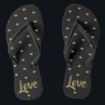 Black & Gold Love Hearts Flip Flops<br><div class="desc">Very trendy and very chic, treat yourself or someone special to this black and gold love hearts flip flops.</div>