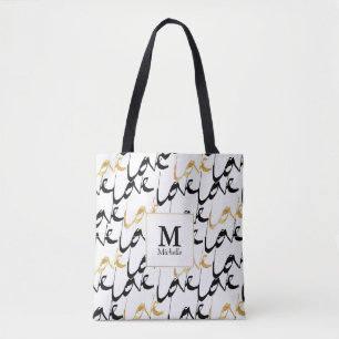 Black & Gold Love Monogram Tote Bag