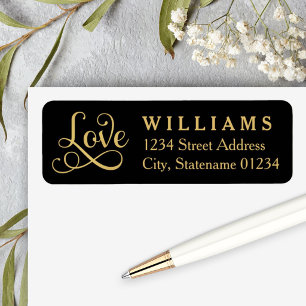 Black Gold Love Script Wedding Address