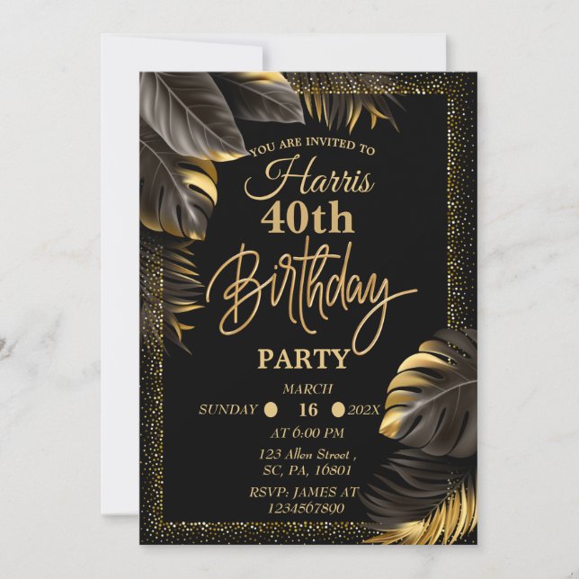 Black gold Luxe Anniversaire Fête Invitation (Devant)