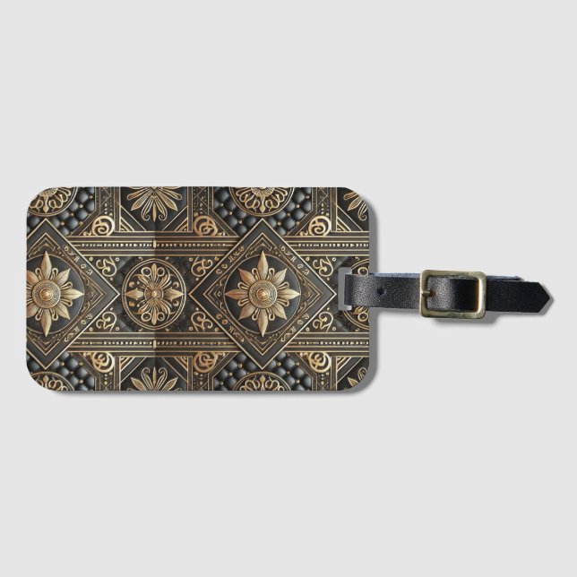 Black & Gold Luxe Baroque Luggage Tag (Front Horizontal)