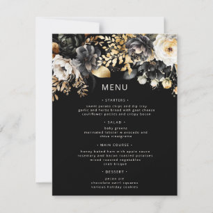 Black Gold Luxe Floral Wedding Menu Card
