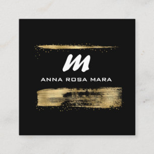 *~* Black Gold Luxe QR AP65 Gold Glitter Square Business Card