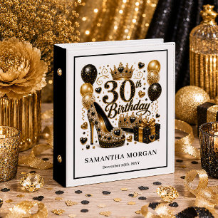 Black Gold Luxe Sparkle 30th Birthday Ring Binder