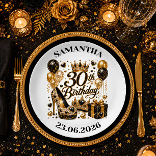 Black Gold Luxury 30th Birthday Celebration Plate