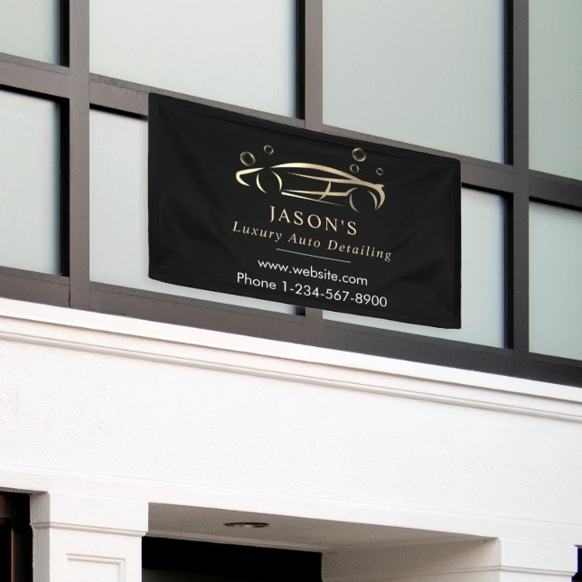 Black & Gold Luxury Auto Detailing Car Cleaning Banner (Outside Building)