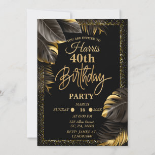 Black gold Luxury Birthday Party Invitation