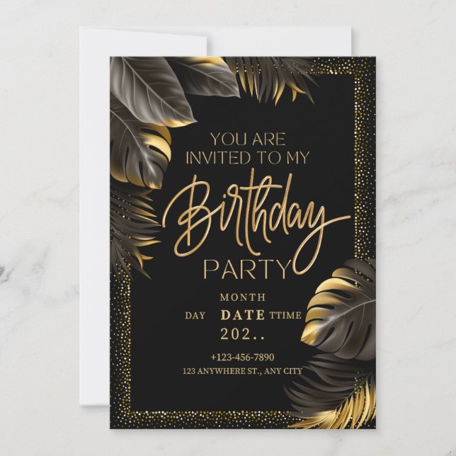 Black Gold Luxury Birthday Party Invitation Card (Front)