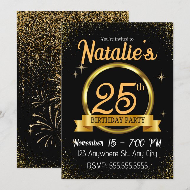 Black Gold Luxury Bonne Invitation de fête d'anniv (Devant / Derrière)