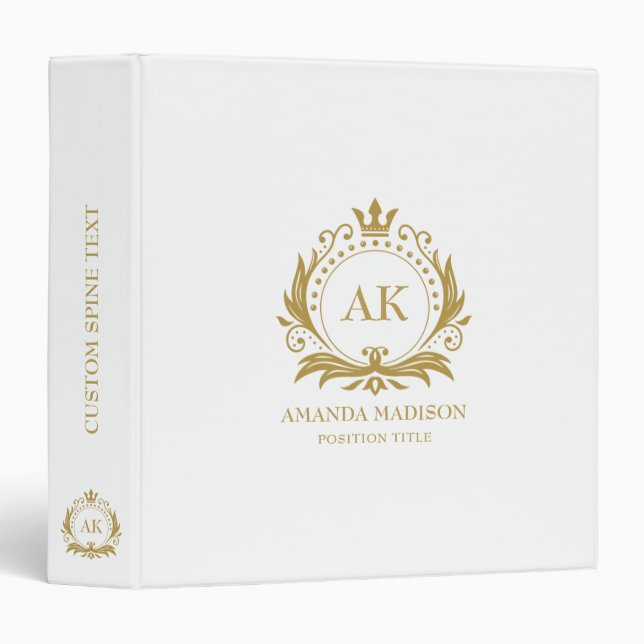 Black Gold Luxury Crown Wedding Monogram Binder (Front/Spine)