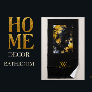 black gold luxury floral marble swirl beach towel