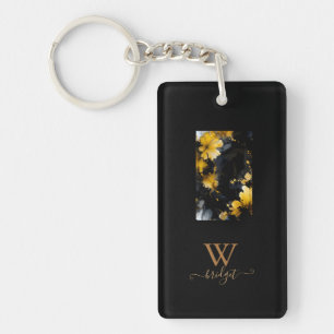 black gold luxury floral marble swirl keychain