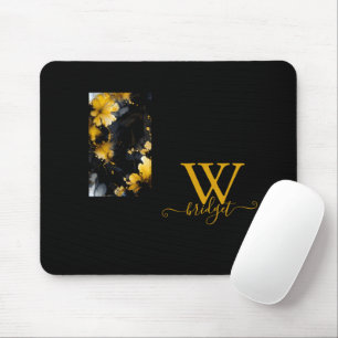 black & gold luxury floral marble swirl mouse pad