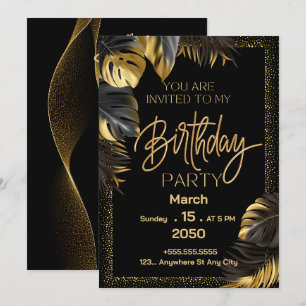 Black Gold Luxury Happy Birthday Party Invitation