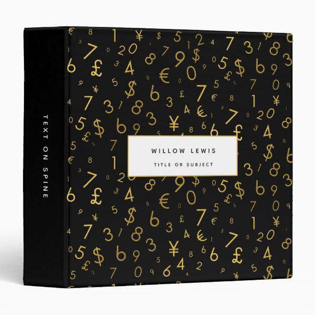 Black Gold Luxury Numbers Currency Symbols Pattern Binder (Front/Spine)
