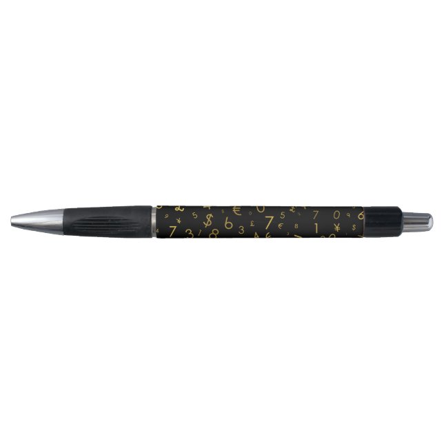 Black Gold Luxury Numbers Currency Symbols Pattern Pen (Front)