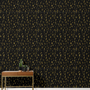 Black Gold Luxury Numbers Currency Symbols Pattern Wallpaper