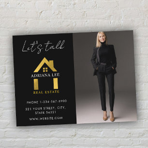 Black Gold Luxury Photo Real Estate House Logo Postcard