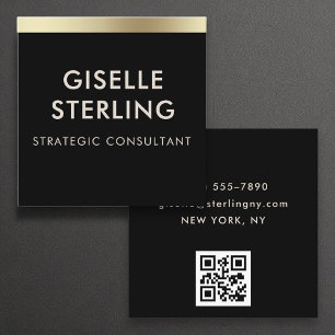 Black Gold Luxury QR Code Minimal Typography  Square Business Card