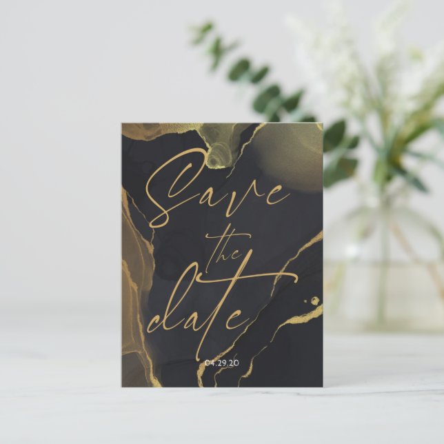 black & Gold M Save the Date Announcement Postcard (Standing Front)