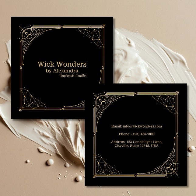 Black Gold Magical Apothecary Candle Square Business Card (Creator Uploaded)