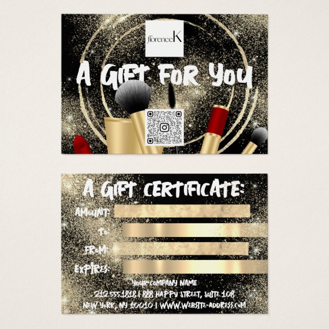 Black Gold Makeup Artist Logo QR 100 Pieces (Front & Back)
