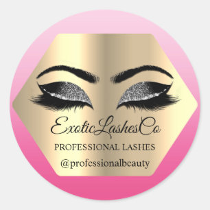 Black Gold Makeup Glitter Lashes Brows PInk Classic Round Sticker