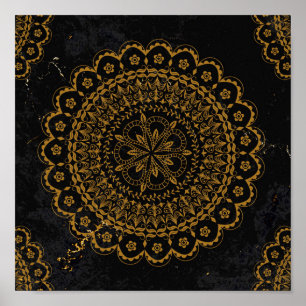 Black gold mandala poster