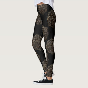 Black Gold Mandalas Pattern Zen Boho Yoga Pants