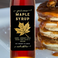 Black & Gold Maple Leaf Maple Syrup Vertical Label