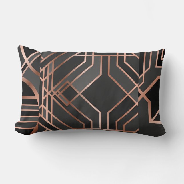 Black/Gold Marble Abstract Geometric Lumbar Pillow (Front)