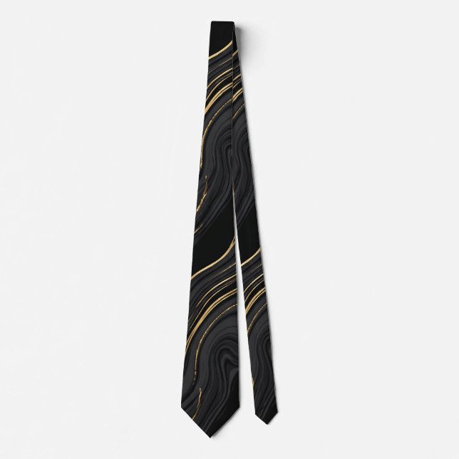 Black & Gold Marble Abstract Tie (Front)
