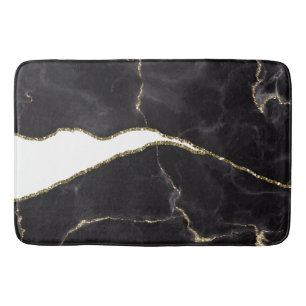 Black Gold Marble Agate Glam  Bath Mat