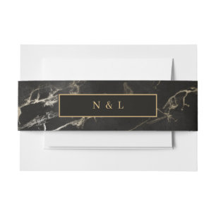 Black gold marble agate invitation belly band