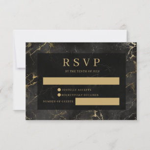Black gold marble agate RSVP card