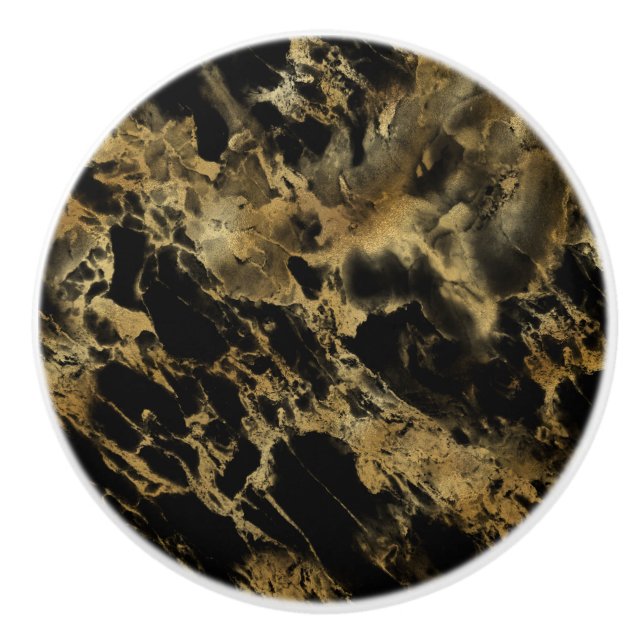 Black Gold Marble Agate Trendy Chic Modern Ceramic Knob (Front)
